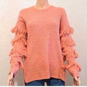 FUN Pink Fringed Sleeve Sweater